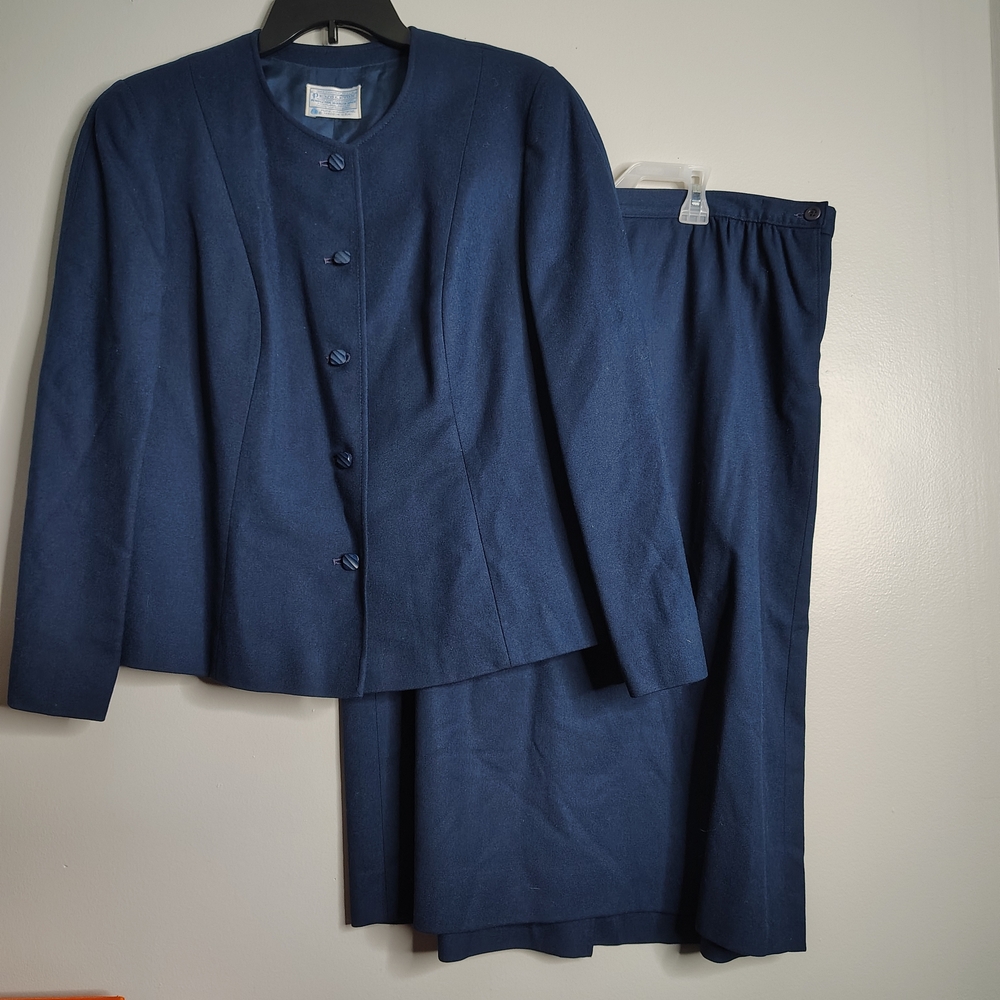 Pendleton Blue Suit Set Blazer Skirt 100% Virgin Wool Mixed Size 20w/16w VTG